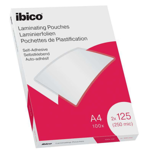 Ibico Caja de 100 Laminas de Plastificar Autoadhesivas A4 125 Micras  - Acabado Cristalino de Alto Brillo - Plastifica Papel