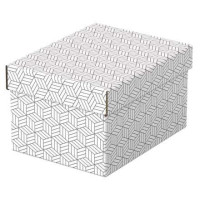 Esselte Pack de 3 Cajas Pequeñas de Almacenamiento con Tapa 200x150x255mm - Carton 100% Reciclado y Reciclable - Diseño Blanco con Dibujo