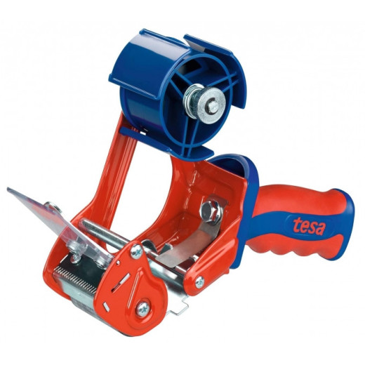 Tesa 6400 Comfort Precintadora para Rollos de hasta 50mm - Sistema de Cuchilla Protegida - Tension Ajustable Manualmente - Color Rojo/Azul