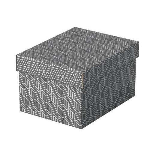 Esselte Pack de 3 Cajas Pequeñas de Almacenamiento con Tapa 200x150x255mm - Carton 100% Reciclado y Reciclable - Diseño Gris con Dibujo