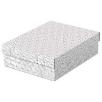 Esselte Pack de 3 Cajas Medianas de Almacenamiento con Tapa 265x100x360mm - Carton 100% Reciclado y Reciclable - Diseño Blanco con Dibujo