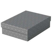 Esselte Pack de 3 Cajas Medianas de Almacenamiento con Tapa 265x100x360mm - Carton 100% Reciclado y Reciclable - Diseño Gris con Dibujo