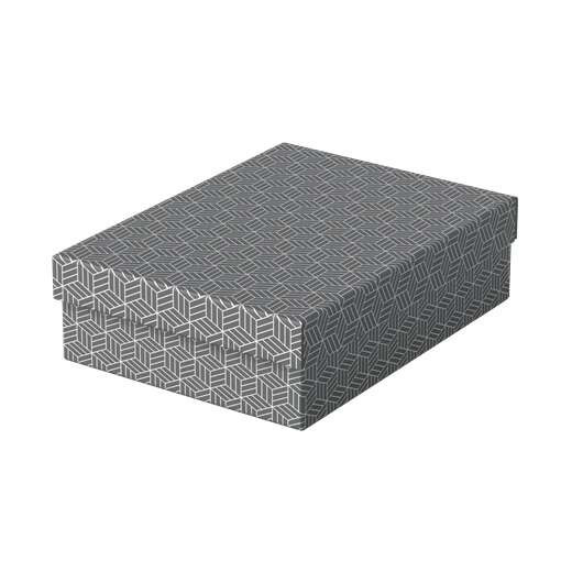 Esselte Pack de 3 Cajas Medianas de Almacenamiento con Tapa 265x100x360mm - Carton 100% Reciclado y Reciclable - Diseño Gris con Dibujo