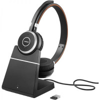 Jabra Evolve 65 SE Stereo UC Auriculares con Microfono Bluetooth + Soporte de Carga USB-A - Cancelacion de Ruido - Autonomia hasta 12h - Diadema Ajustable - Controles en Auricular - Color Negro