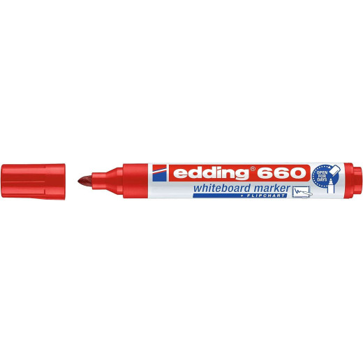 Edding 660 Rotulador para Pizarra Blanca - Punta Redonda - Trazo entre 1.5 y 3 mm. - Tinta Pigmentada - Recargable - Borrable en Seco - Color Rojo
