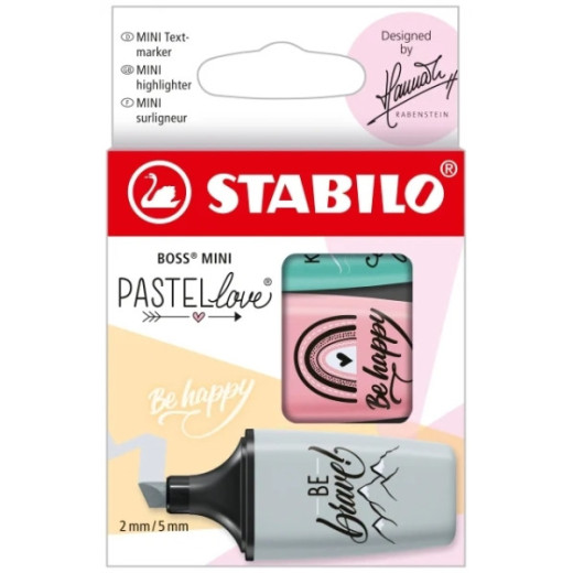 Stabilo Boss Mini Pastellove Pack de 3 Marcadores Fluorescentes - Trazo entre 2 y 5mm - Tinta con Base de Agua - Antisecado - Colores Rosa