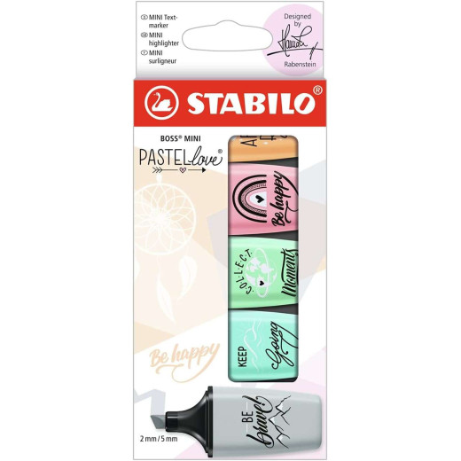 Stabilo Boss Mini Pastellove Pack de 5 Marcadores Fluorescentes - Trazo entre 2 y 5mm - Tinta con Base de Agua - Antisecado - Colores Rosa
