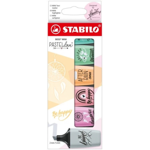 Stabilo Boss Mini Pastellove Pack de 6 Marcadores Fluorescentes - Trazo entre 2 y 5mm - Tinta con Base de Agua - Antisecado - Colores Rosa
