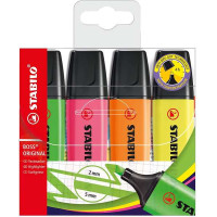 Stabilo Boss 70 Pack de 4 Marcadores Fluorescentes - Trazo entre 2 y 5mm - Recargable - Tinta con Base de Agua - Colores Surtidos