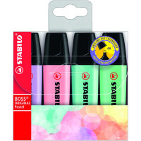 Stabilo Boss 70 Pastel Pack de 4 Rotuladores Marcadores Fluorescentes - Trazo entre 2 y 5mm - Recargable - Tinta con Base de Agua - Colores Pastel Surtidos