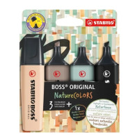 Stabilo Boss Naturecolors Pack de 4 Marcadores - Trazo entre 2 y 5mm - Tinta con Base de Agua - Colores Negro