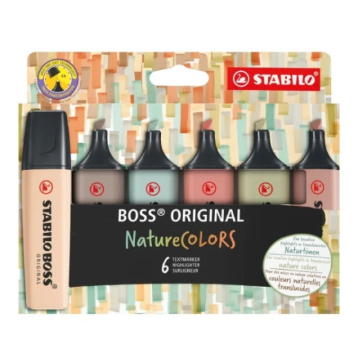 Stabilo Boss Naturecolors Pack de 6 Marcadores - Trazo entre 2 y 5mm - Tinta con Base de Agua - Colores Siena