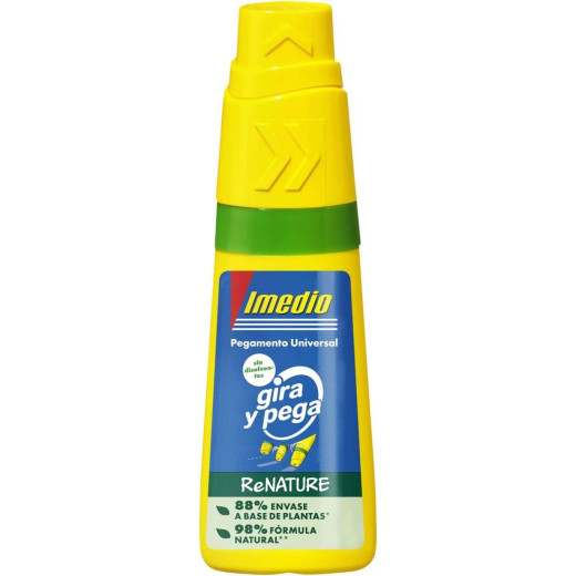 Imedio Gira y Pega Renature Pegamento Universal Sin Disolventes 35ml - Aplicador Giratorio 3 Posiciones - Envase 88% de Origen Vegetal