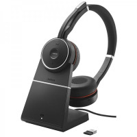 Jabra Evolve 75 SE UC Auriculares con Microfono Bluetooth Dual + Soporte de Carga USB-A Voz HD - Cancelacion de Ruido - Autonomia hasta 18h - Diadema Ajustable - Controles en Auricular - Color Negro