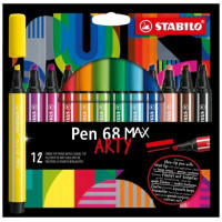 Stabilo Pen 68 MAX Arty Pack de 12 Rotuladores - Punta de Fibra Biselada - Trazo entre 1-5mm aprox. - Tinta a Base de Agua - Colores Surtidos