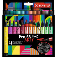 Stabilo Pen 68 MAX Arty Pack de 24 Rotuladores - Punta de Fibra Biselada - Trazo entre 1-5mm aprox. - Tinta a Base de Agua - Colores Surtidos