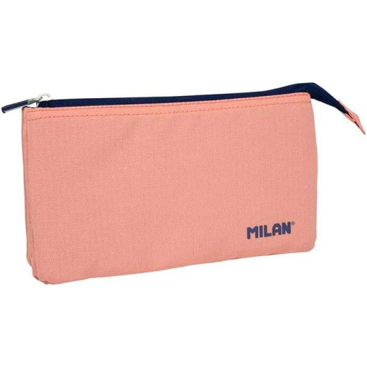 Milan Serie 1918 Estuche Portatodo 5 Compartimentos - Tejido Resistente a las Roturas y Rasgaduras - Medidas 22x12x4cm - Color Rosa
