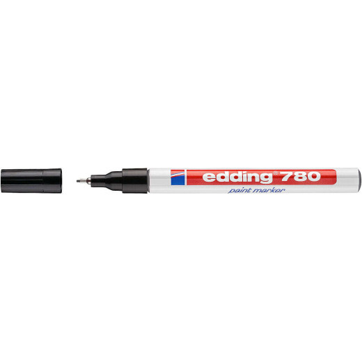 Edding 780 Rotulador Permanente de Tinta Opaca - Punta Redonda - Trazo 0.8mm - Puntas de Recambio Disponibles - Secado Rapido - Color Negro