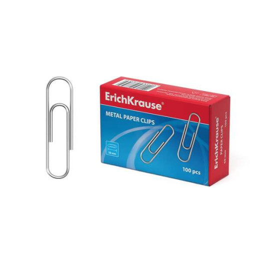Erichkrause Caja de 100 Clips Metalicos 50mm - Alta Resistencia y Durabilidad - Resistente a la Corrosion - Sin Manchas ni Arañazos - Color Plateado