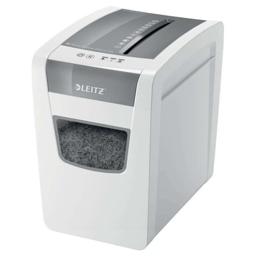 Leitz IQ Slim Home Office P4 Destructora de Papel Corte Confeti P-4 - Destruye hasta 10 Hojas a la Vez - Capacidad de la Papelera 23L - Silenciosa y Estilizada - Color Blanco/Gris