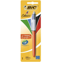 Bic 4 Colours Original Fine Boligrafo de Bola Retractil - Punta Fina de 0.8mm - Tinta con Base de Aceite - Cuerpo Rojo/Blanco - 4 Colores