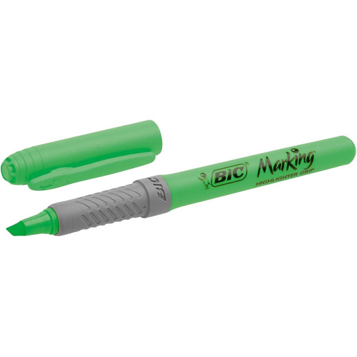 Bic Highlighter Grip Marcador Fluorescente - Tinta con Base de Agua - Punta Biselada - Trazo entre 1.60 y 3.30 mm - Color Verde