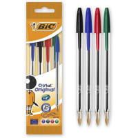 Bic Cristal Original Pack de 4 Boligrafos de Bola - Punta Redonda de 1.0mm - Trazo 0.4mm - Tinta con Base de Aceite - Colores Surtidos