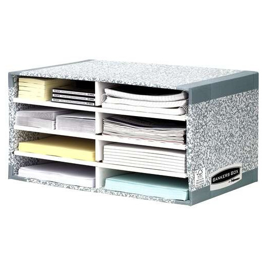 Fellowes Bankers Box Clasificador de Sobremesa - Montaje Automatico Fastfold - Carton Reciclado Certificacion FSC - Color Gris