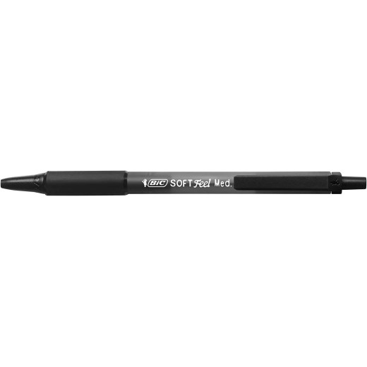 Bic Soft Feel Boligrafo Retractil - Punta Media de 1mm - Cuerpo Translucido con Grip - Color Negro