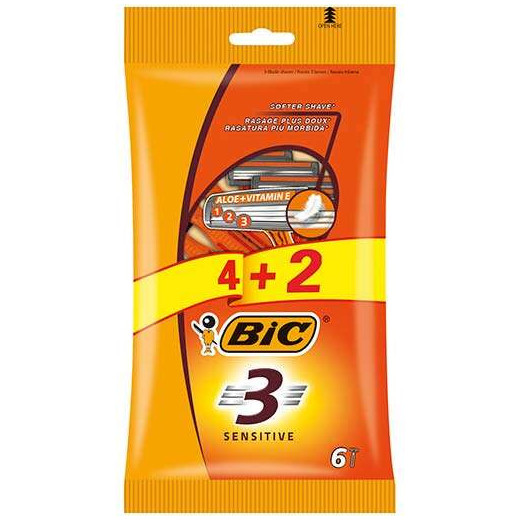 Bic Sensitive 3 Pack de 4+2 Maquinillas de Afeitar Desechables de 3 Hojas - Tira Lubricante con Aloe Vera