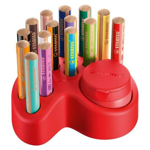 Stabilo Set de Mesa Woddy 3 en 1 15 Lapices de Colores + Sacapuntas con Deposito - 10x Woody 3 en 1