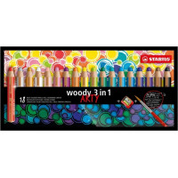 Stabilo Woody 3 en 1 Arty Pack de 18 Lapices de Colores + Sacapuntas + Pincel - Lapiz de Color