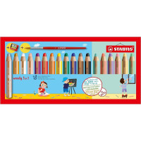 Stabilo Woody 3 en 1 Pack de 18 Lapices de Colores Incluidos Pastel + Sacapuntas + Pincel Nº 8 - Lapiz de Color