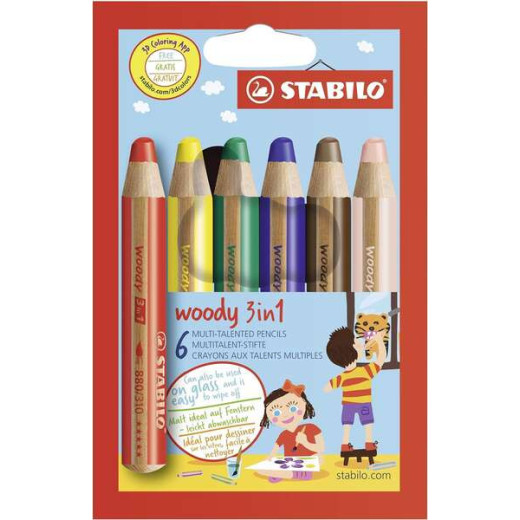 Stabilo Woody 3 en 1 Pack de 6 Lapices de Colores - Lapiz de Color