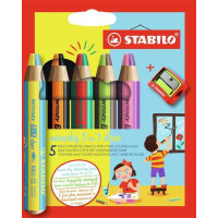 Stabilo Woody 3 en 1 Duo Pack de 5 Lapices de Colores + Sacapuntas - Mina 2 Colores XXL 10mm - Lapiz de Color