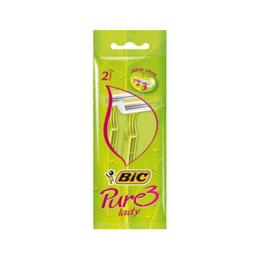 Bic Pure 3 Lady Pack de 2 Maquinillas de Depilacion Desechables de 3 Hojas - Tira Lubricante con Aloe Vera