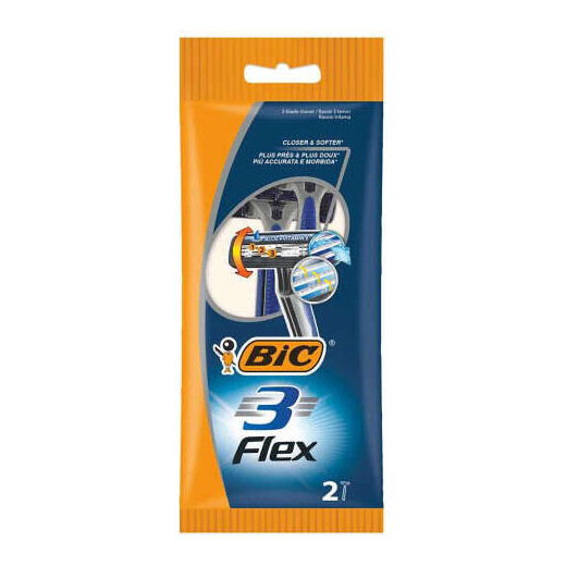 Bic Flex 3 Pack de 2 Maquinillas de Afeitar Desechables de 3 Hojas - Cabezal Pivotante - Tira Lubricante con Aloe Vera