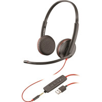 Plantronics/Poly Blackwire C3225 Auriculares con Microfono USB/Jack 3.5mm - Almohadillas Acolchadas - Controles en Cable - Color Negro