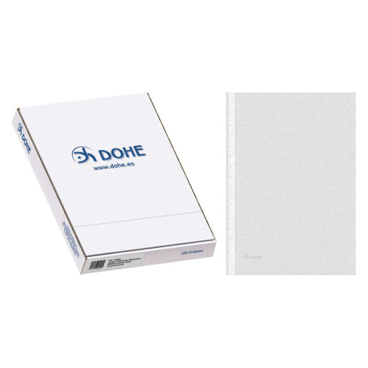 Dohe Caja de 100 Fundas Multitaladro Premium 80 Micras Folio - 16 Perforaciones - Polipropileno Rugoso - Transparentes