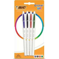 Bic Cristal Up Pack de 4 Boligrafos de Bola - Punta Redonda de 1.2mm - Trazo 0.6mm - Tinta con Base de Aceite - Cuerpo Blanco - Colores Surtidos