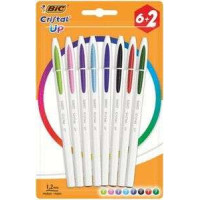 Bic Cristal Up Pack de 8 Boligrafos de Bola - Punta Redonda de 1.2mm - Trazo 0.6mm - Tinta con Base de Aceite - Cuerpo Blanco - Colores Surtidos