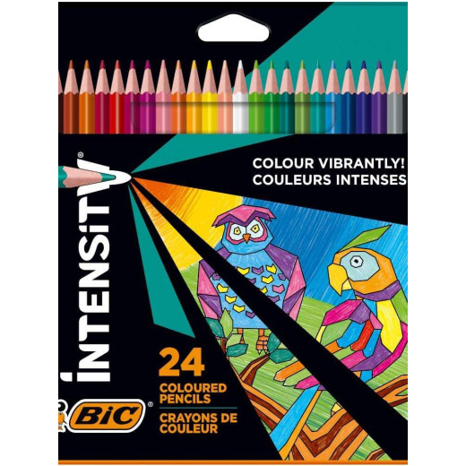 Bic Intensity Triangle Caja de 24 Lapices para Colorear Triangulares - Mina de 3.20mm - Fabricados sin Madera - Colores Surtidos