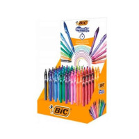 Bic Gel-Ocity Quick Dry Expositor de 48 Boligrafos Retractiles - Grip de Goma - Punta Media de 0.7mm - Secado Ultra Rapido - No Mancha el Papel - Colores Surtidos