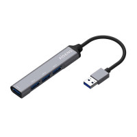 Aisens Hub USB 3.0 Aluminio - Tipo A Macho a 4xTipo A Hembra - 10cm - Color Gris