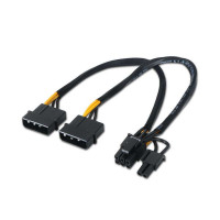 Aisens Cable Tarjeta grafica - 2xMolex 4pin/M-PCI-E(Molex 6+2pin)/M - 20cm - 100% Cobre - Color Negro