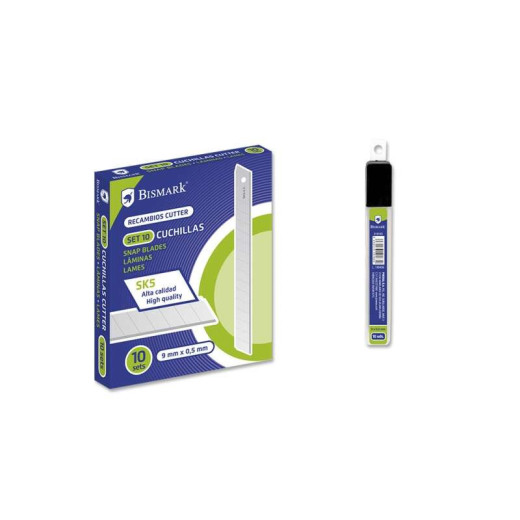 Bismark Blister de 10 Cuchillas de Recambio en Acero de Alta Calidad - Medida 9mmx0.5mm - Acero SK5
