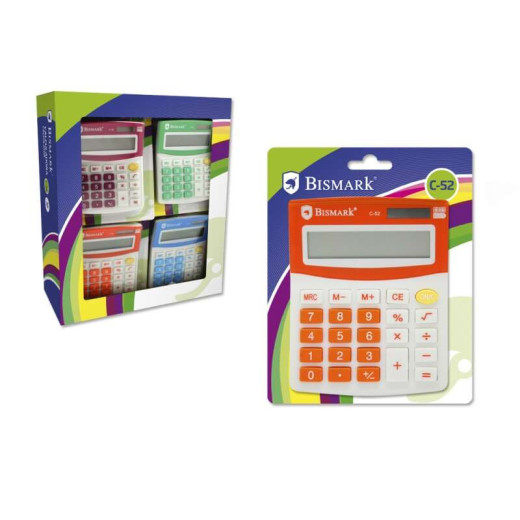 Bismark Calculadora C-52 Escolar de 8 Digitos - Funciones Basicas y Memoria - Alimentacion Solar y a Pilas - Colores Surtidos Aleatorios