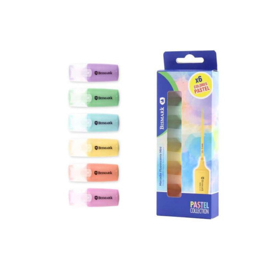Bismark Pack de 6 Mini Marcadores Fluorescentes Pastel - Punta Fina - Tinta de Secado Rapido - Ideal para Subrayar y Resaltar - Colores Surtidos