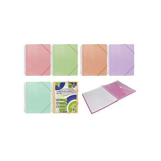Bismark Carpeta Espiral 30 Fundas Transparentes - Polipropileno - Tamaño A4 - Espiral Plastica Indeformable - Apertura 360 Grados - Gomas de Cierre - Colores Pastel