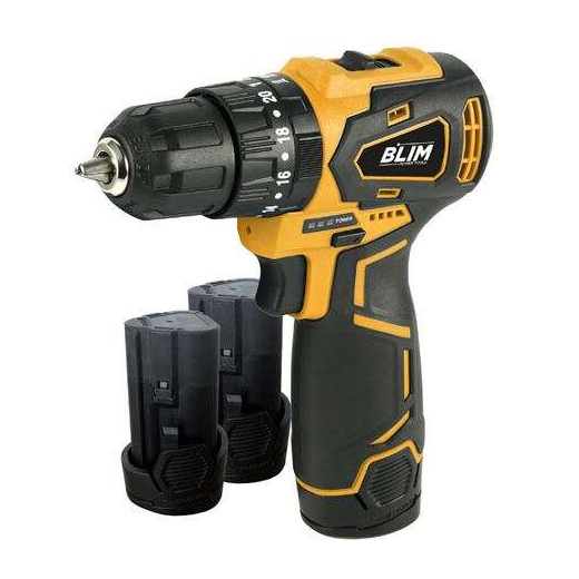 Blim Taladro Percutor a Bateria 12V 2Ah - Motor sin Escobillas - 35Nm Par Maximo - 2 Velocidades 0-400/0-1500rpm - Incluye 2 Baterias y Maletin de Transporte